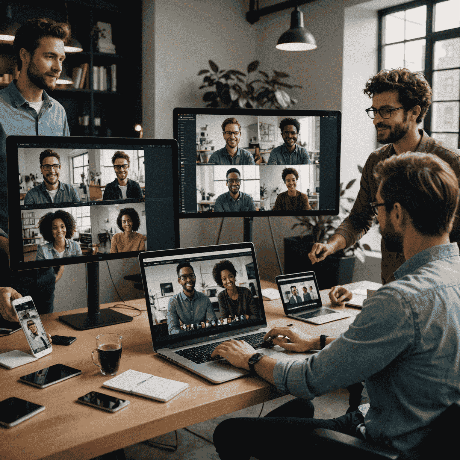 Multiple users collaborating on a video project in real-time